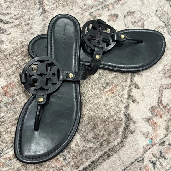 Tory Burch Black Sandals with Gold Details - Picture 2 of 4